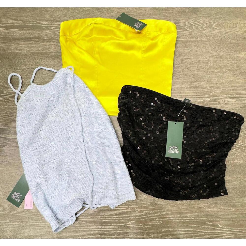 Wild Fable Satin Sequin Yellow Black Aqua Blouse Bundle Women Size XS